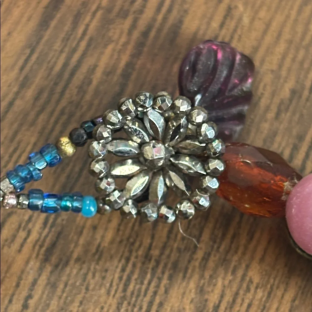 Handmade Glass Murano Colorful Beaded Bracelet with Gold Leaf Charm Accents